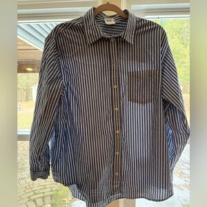GAP Navy and White Vertical Stripe Button-Down Shirt